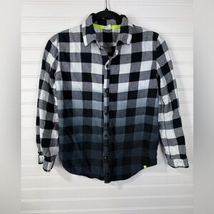 Kind is Cool ombré Buffalo plaid button down. Boys size L 10/12.